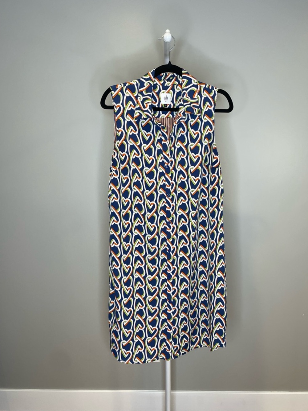 CAbi Amour Heart Print Sleeveless Shirt Dress - Medium